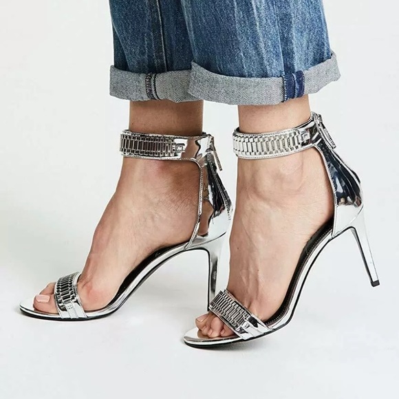 New Kendall & Kylie Silver Open Toe Heels 9 - Picture 2 of 7